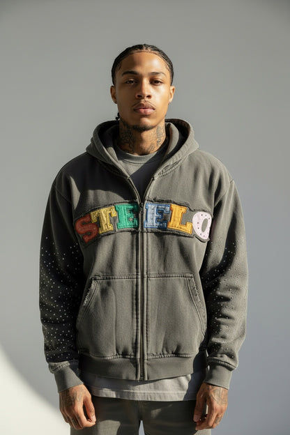 ASH BLACK "STEELO" ZIP UP